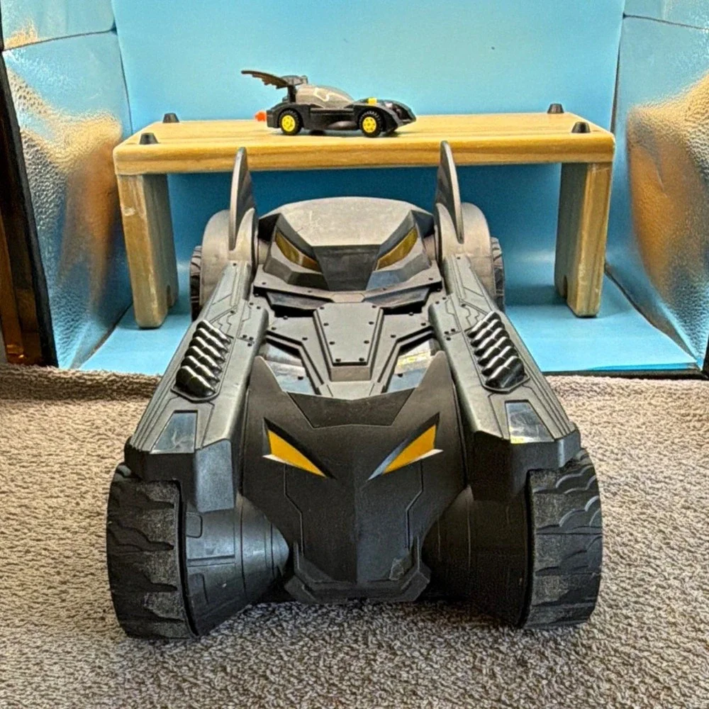 2 Batman Batmobile Cars Vehicle Playset Set w/ Batman Figure Plastic Black Gray